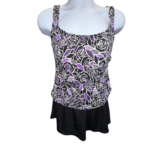 Vintage Maxine of Hollywood Purple Floral Swim Beach Vacation Dress - Picture 1 of 11